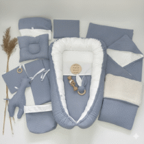 Babynest Set 15-delig Oudblauw Wafelkatoen & Biologisch Katoen – Comfykids