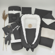 Babynest Set 15-delig Donkergrijs Wafelkatoen & Biologisch Katoen – Comfykids